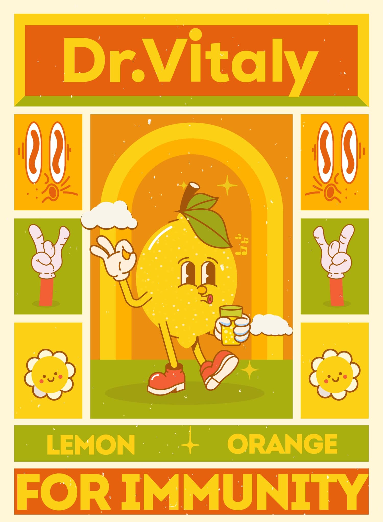 Dr. Vitaly Vitamin C Supplement Illustration and Packaging Design by Marklinica