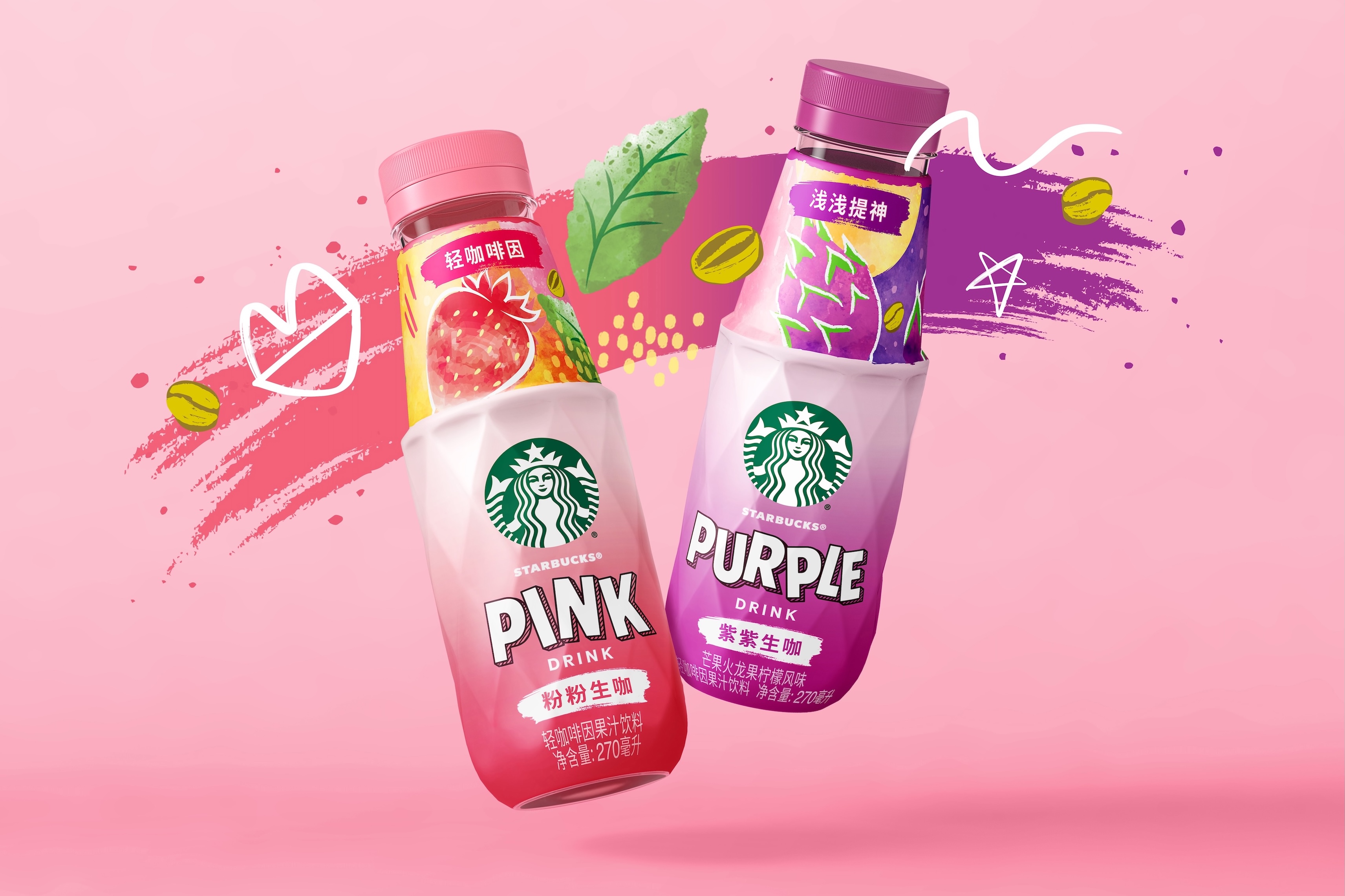 Starbucks Redesigns Refreshers RTD to Maximize Impact in China and Reach a New Audience with a Bottle Shape and Graphic Identity by Marks